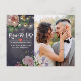 Resave the Date Floral Wedding Postponement Photo Aankondigingskaart