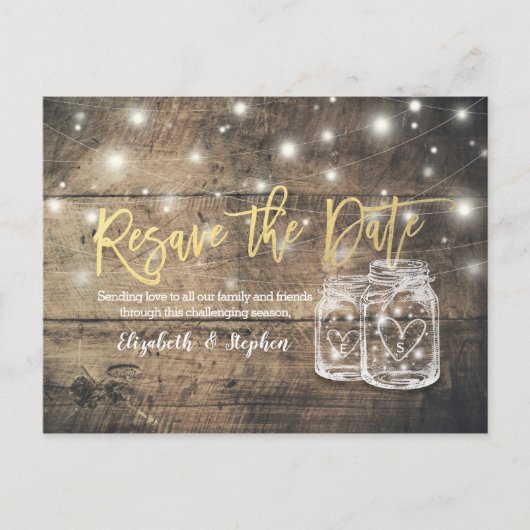 Resave the Date Wedding Postponement Mason Jars Aankondigingskaart (Voorkant)