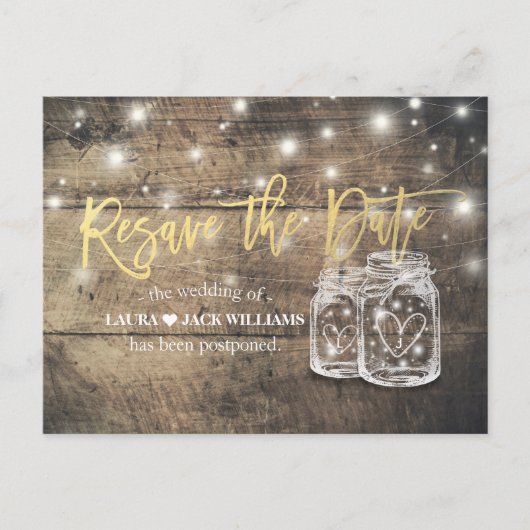Resave the Date Wedding Postponement Mason Jars Aankondigingskaart (Voorkant)