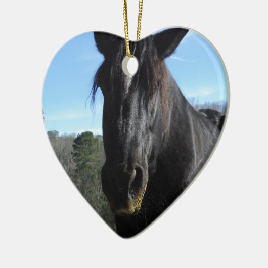 Rescuated Black Draft Horse Keramisch Ornament (Links)