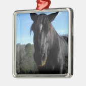 Rescuated Black Draft Horse Metalen Ornament (Links)