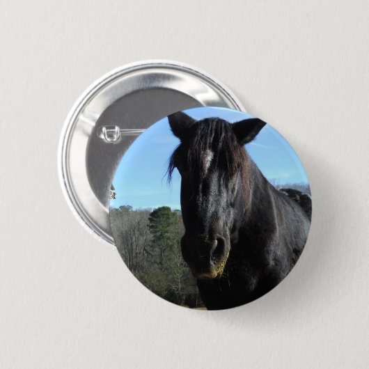Rescuated Black Draft Horse Ronde Button 5,7 Cm (Voorkant /achterkant)