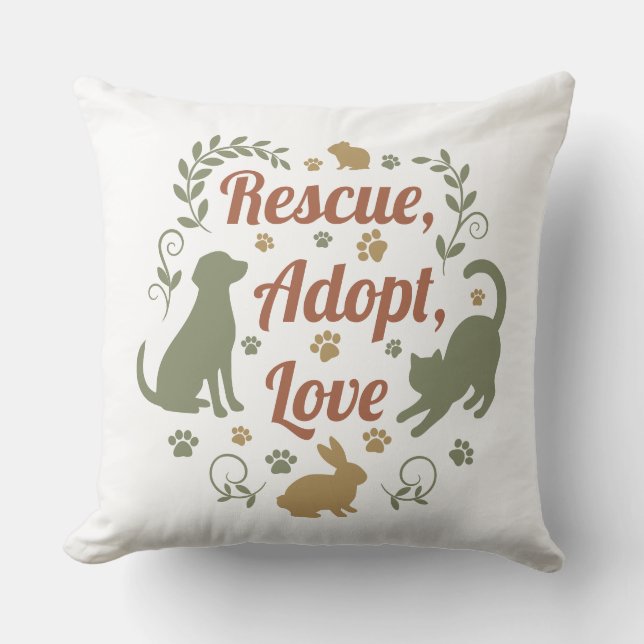 Rescue, Adopt, Love Kussen (Voorkant)