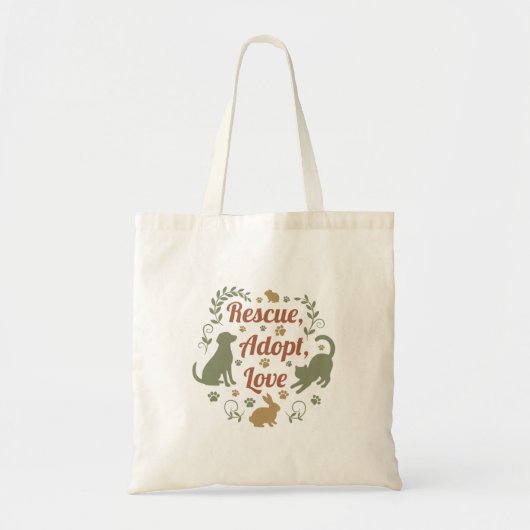 Rescue, Adopt, Love Tote Bag (Voorkant)