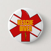 Rescue Diver Cross Dive Flag Yellow Font Button (Voorkant)