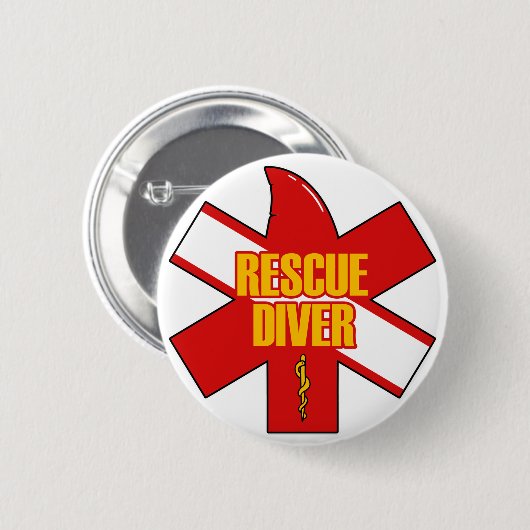 Rescue Diver Cross Dive Flag Yellow Font Button (Voorkant /achterkant)