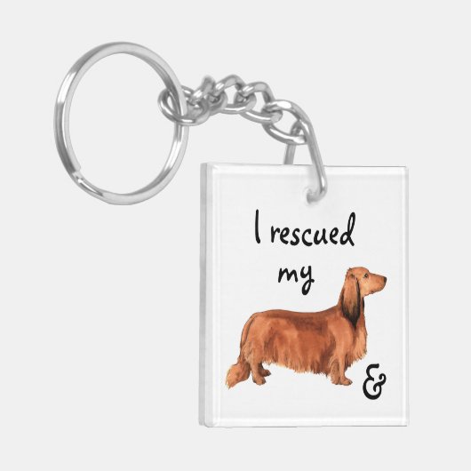 Rescue Longhaire Dachshund Sleutelhanger (Voorkant Links)