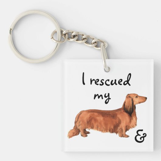 Rescue Longhaire Dachshund Sleutelhanger (Voorkant)