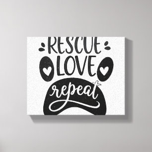 Rescue Love Repeat Dog Paw T-shirt Canvas Afdruk