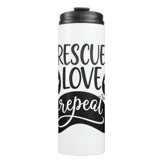 Rescue Love Repeat Dog Paw T-shirt Thermosbeker (Voorkant)
