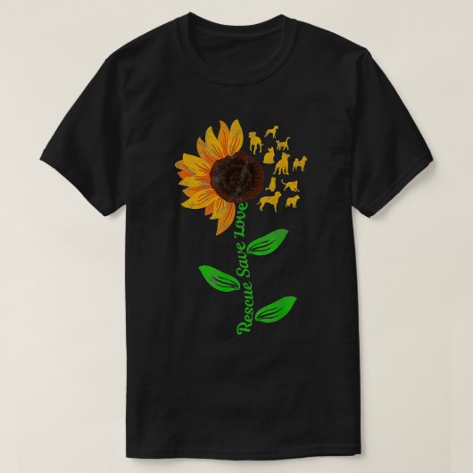 Rescue Save Love Pet Dog Puppies Slogan Sunflower T-shirt (Design voorkant)