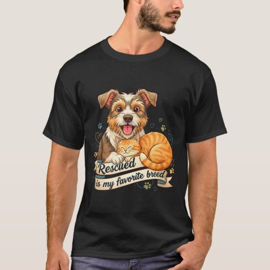 Rescued Is My Favorite Breed Dog Cat Pet Adoption  T-shirt (Voorkant)