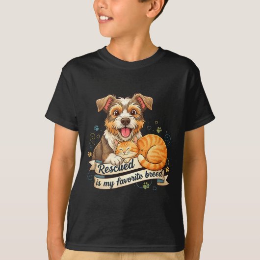 Rescued Is My Favorite Breed Dog Cat Pet Adoption  T-shirt (Voorkant)