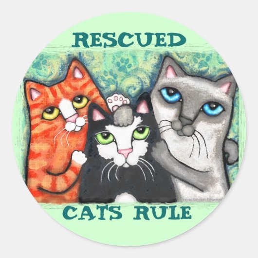 Rescued / Shelter Cat's Ronde Sticker (Voorkant)