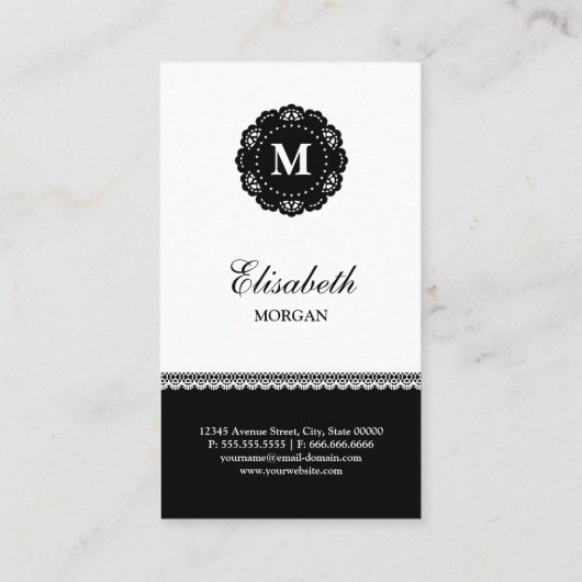 Researcher Black White Lace Monogram Visitekaartje (Achterkant)