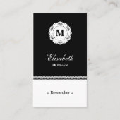 Researcher Black White Lace Monogram Visitekaartje (Voorkant)