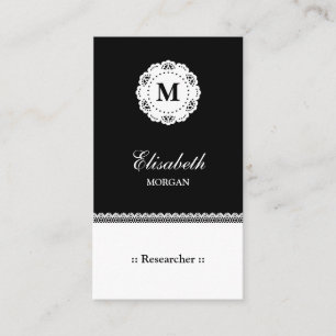 Researcher Black White Lace Monogram Visitekaartje