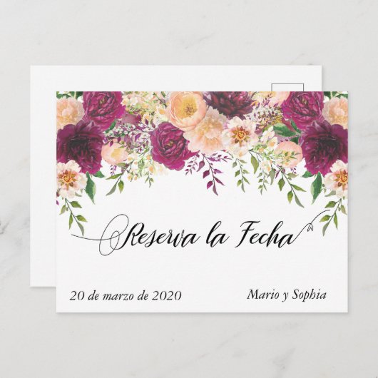 Reserva La Fecha Bewaar de datum La Flor Peach Aankondigingskaart (Voorkant / Achterkant)