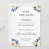 Reserva La Fecha Boda Spring Floral Blue Gold Save The Date (Voorkant)