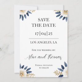 Reserva La Fecha Boda Spring Floral Blue Gold Save The Date