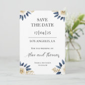 Reserva La Fecha Boda Spring Floral Blue Gold Save The Date (Staand voorkant)