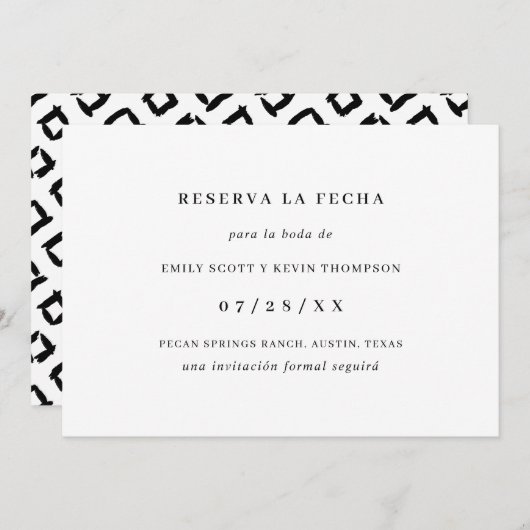 Reserva la Fecha Eenvoudig Zwart en Wit Spaans Save The Date (Voorkant / Achterkant)