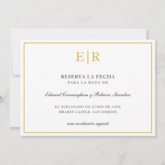 Reserva La Fecha Elegant Gold Monogram Formele Save The Date (Voorkant)