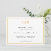 Reserva La Fecha Elegant Gold Monogram Formele Save The Date (Staand voorkant)