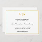 Reserva La Fecha Elegant Gold Monogram Formele Save The Date (Voorkant / Achterkant)