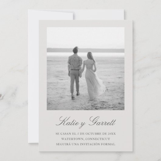 Reserva la Fecha Elegant Simple Gray Photo Spain Save The Date (Voorkant)