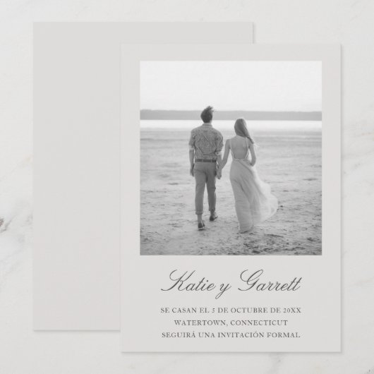 Reserva la Fecha Elegant Simple Gray Photo Spain Save The Date (Voorkant / Achterkant)