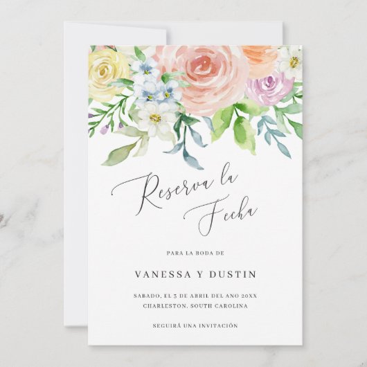 Reserva La Fecha Floral Waterverf Weddenschap Spaa Save The Date (Voorkant)