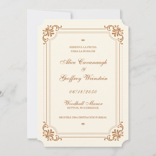 Reserva La Fecha Ivory Copper  Spaans Save The Date (Voorkant)