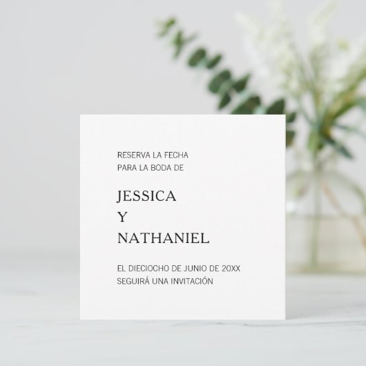 Reserva La Fecha Minimalist Black and White Save The Date (Staand voorkant)