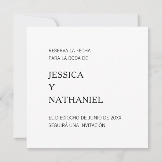 Reserva La Fecha Minimalist Black and White Save The Date (Voorkant)