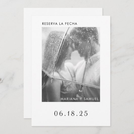 Reserva La Fecha Modern Black and White Photo Save The Date (Voorkant / Achterkant)