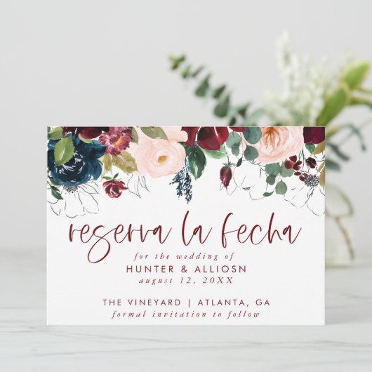 Reserva La Fecha Modern FloralInvitation Save Save The Date (Staand voorkant)