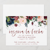 Reserva La Fecha Modern FloralInvitation Save Save The Date (Voorkant / Achterkant)