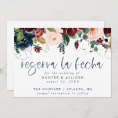Reserva La Fecha Modern FloralInvitation Save Save The Date (Voorkant / Achterkant)