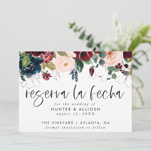 Reserva La Fecha Modern FloralInvitation Save Save The Date (Staand voorkant)