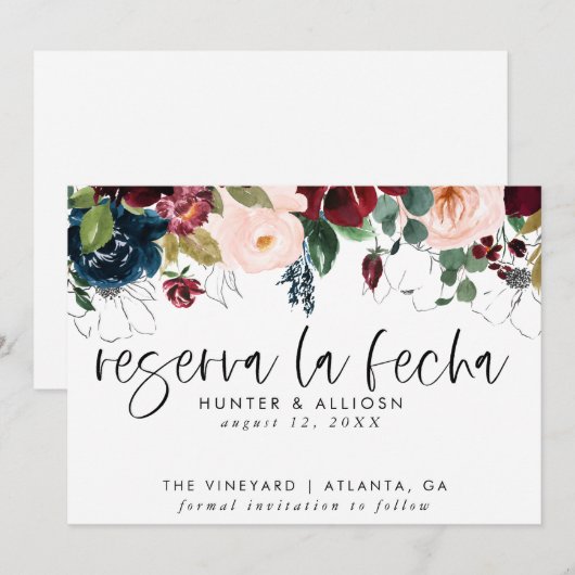 Reserva La Fecha Modern FloralInvitation Save The Date (Voorkant / Achterkant)