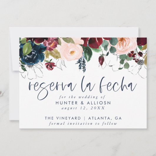 Reserva La Fecha Modern FloralInvitation Save The Date (Voorkant)