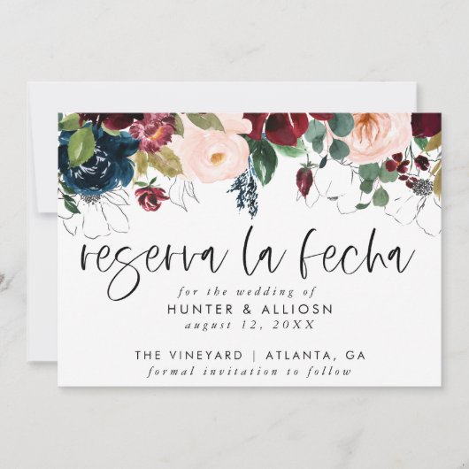 Reserva La Fecha Modern FloralInvitation Save The Date (Voorkant)