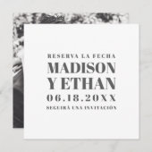 Reserva La Fecha Modern Grey and White Spaans Save The Date (Voorkant / Achterkant)