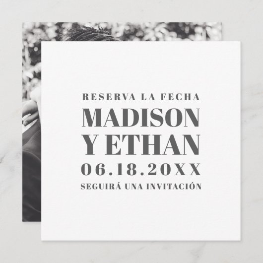 Reserva La Fecha Modern Grey and White Spaans Save The Date (Voorkant / Achterkant)