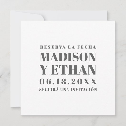 Reserva La Fecha Modern Grey and White Spaans Save The Date (Voorkant)