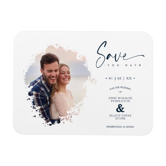 Reserva La Fecha Modern Grunge Ink Effect Photo En Magneet (Horizontaal)