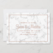 Reserva La Fecha Modern Marble Roos Gold Spaans Save The Date (Voorkant)