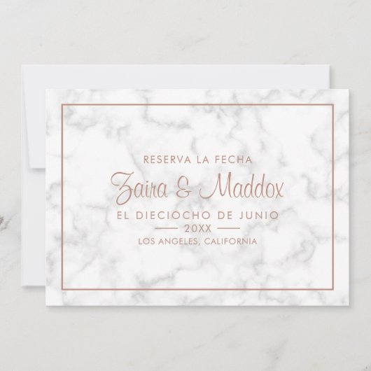 Reserva La Fecha Modern Marble Roos Gold Spaans Save The Date (Voorkant)