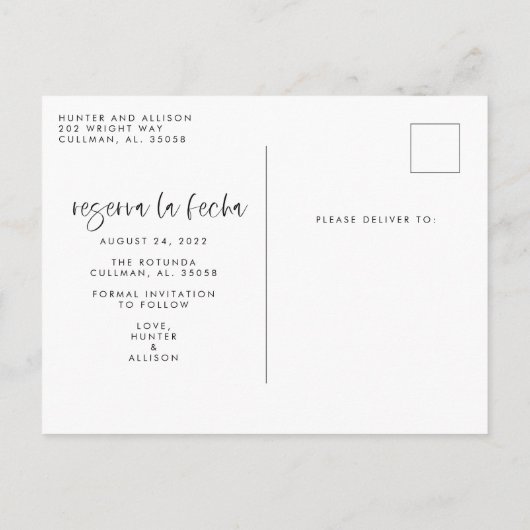 Reserva La Fecha Modern Photo Briefkaart (Achterkant)